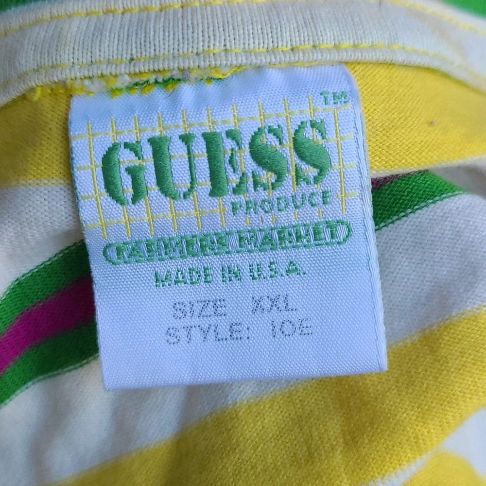 GUESS Produce Farmers Market Striped Shirt Mens XXL Short Sleeve Shirt‎ VTG RARE - Picture 4 of 5
